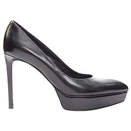 Saint Laurent-Saint Laurent Black Grained Leather Point Toe Platform Pumps Eu37-Black
