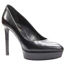 Saint Laurent-Saint Laurent Black Grained Leather Point Toe Platform Pumps Eu37-Black