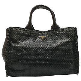 Bolsa tecida Prada Madras em couro cinza e preto Cinza