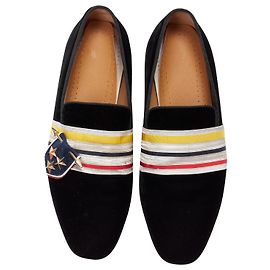 Mocassini in velluto nero con distintivo a stella argento Christian Louboutin St Ordre EU43 Nero