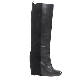 Céline Old Celine Phoebe Philo Black Leather Suede 50/50 Platform Wedge Boot Eu38 Black