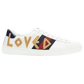 Gucci-GUCCI Ace Loved leather sneakers  -White