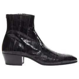 Botas de tornozeleira de couro de enguia polido preto SAINT LAURENT Cole 45 Preto