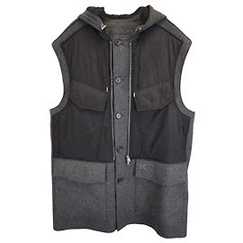 Colete com capuz Kenzo K Patch em lã e nylon cinza e preto Cinza