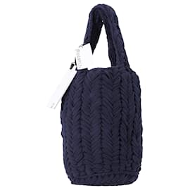 JW Anderson-JW Anderson Knitted Shopper Bag in Navy Blue Organic Cotton-Blue,Navy blue