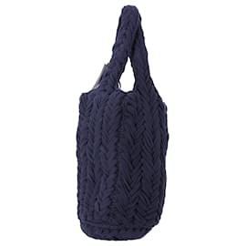 JW Anderson-JW Anderson Knitted Shopper Bag in Navy Blue Organic Cotton-Blue,Navy blue