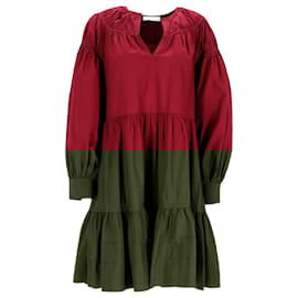Ulla Johnson-Ulla Johnson Rosa Tiered Poplin Mini Dress in Red Cotton-Red,Dark red