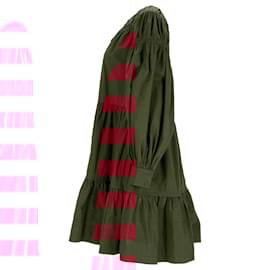 Ulla Johnson-Ulla Johnson Rosa Tiered Poplin Mini Dress in Red Cotton-Red,Dark red