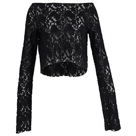 Maison Martin Margiela Schwarzes Polyamid-Crop-Top mit Spitzenmuster und Bootsausschnitt von MM6 Maison Margiela Schwarz