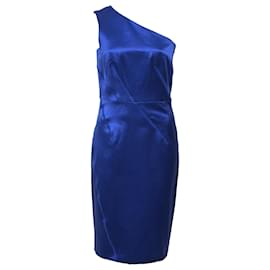 Michael Kors-Michael Kors Mini Scratch Effect One-Shoulder Dress in Blue Satin-Blue
