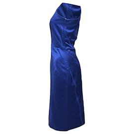 Michael Kors-Michael Kors Mini Scratch Effect One-Shoulder Dress in Blue Satin-Blue