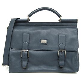 Dolce & Gabbana Men's Leather Document Case, Shoulder Bag Blue