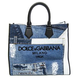 Dolce & Gabbana Large Denim Patchwork Shopper Black Blue
