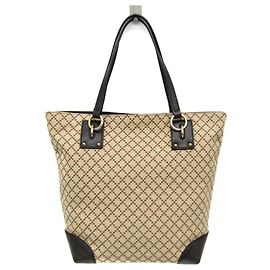 Gucci Diamante Canvas and Leather Tote Bag Brown Beige