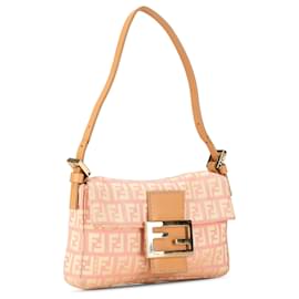 Fendi-Fendi Pink Mini Zucchino Canvas Baguette-Pink,Yellow