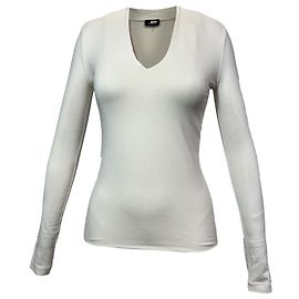 Blusa de manga longa em seda creme com decote em V profundo Akris Branco Cru