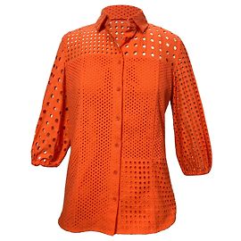 Akris Punto Eyelet-Bluse aus orange Baumwolle Orange Koralle