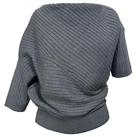 JW Anderson-JW Anderson Ribbed Asymmetric Sweater in Grey Merino Wool-Grey