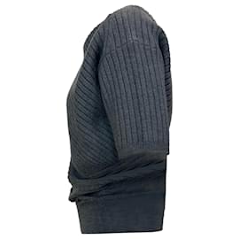 JW Anderson-JW Anderson Ribbed Asymmetric Sweater in Grey Merino Wool-Grey