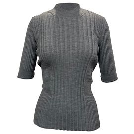 Maison Martin Margiela Kurzarm-Rippstrickoberteil aus grauer Wolle von Maison Margiela Grau