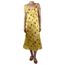 R13 Robe midi en soie jaune à fleurs - taille S Jaune