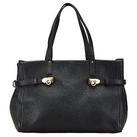 Salvatore Ferragamo Leather Gancini Tote Bag GU-21F074 Black