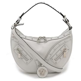 Versace-Versace Small 2WAY Medusa Leather Studded Hobo Shoulder Bag-White