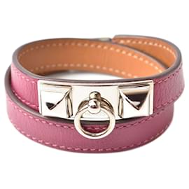 Hermès-Hermes Leather Rivale Double Tour Bracelet Purple/Silver-Purple