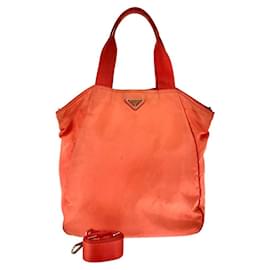 Prada-Prada Nylon Tessuto Logo Tote Bag-Orange