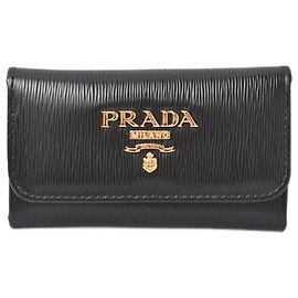 Prada Leather/Metal Key Case/Key Holder 1PG222 Black