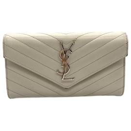 Carteira longa de couro Cassandra Yves Saint Laurent Branco