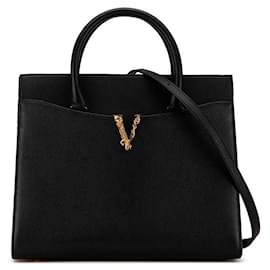 Versace-Versace Virtus Leather Handbag 2WAY Black-Black