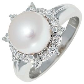 Autre Marque Pt900 Pearl Ring with Diamond 0.28ct Other
