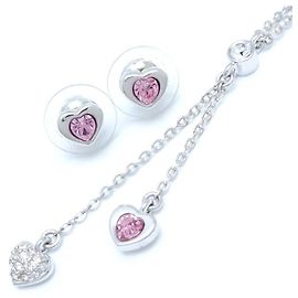 Set collana e orecchini a forma di cuore Swarovski placcato argento Rosa