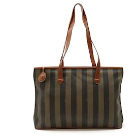 Fendi-Fendi Pequin Stripe Tote Bag PVC/Leather-Brown