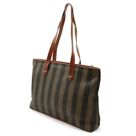 Fendi-Fendi Pequin Stripe Tote Bag PVC/Leather-Brown