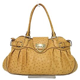 Salvatore Ferragamo Ostrich Handbag Brown Brown