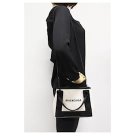Balenciaga-Balenciaga Canvas Calfskin 2WAY Tote Bag Beige Black-Beige