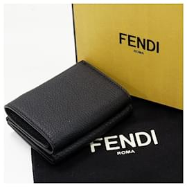 Fendi-Fendi Tri-Fold Wallet FF Bucket Black-Black