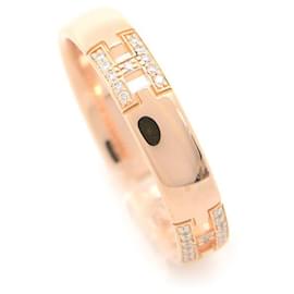 Hermès-Hermes Diamond Ring Pink Gold H Logo-Golden