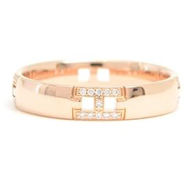 Hermès-Hermes Diamond Ring Pink Gold H Logo-Golden
