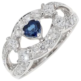 Autre Marque Pt900 Platinum Sapphire 0.44ct Diamond 0.85ct Heart Ring Size 11 Other