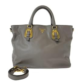Prada-Prada Leather Tote Bag-Grey