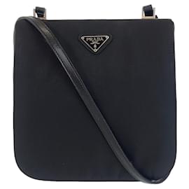 Prada-Prada Nylon Tessuto Logo Plate Shoulder Bag-Black