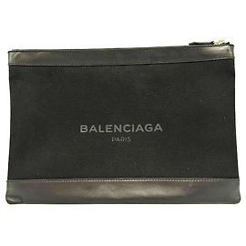Balenciaga Canvas Navy Clip L Clutch Bag Black