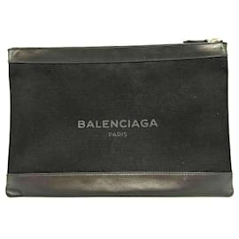 Balenciaga-Balenciaga Canvas Navy Clip L Clutch Bag-Black
