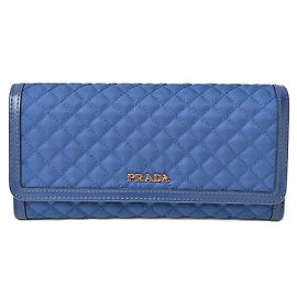 Prada Nylon Quilted Long Wallet with Pass Case 1M1132 Blue