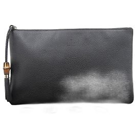 Clutch de couro Gucci Bamboo preto Preto