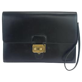 Hermès-Hermes Vintage Black Box Calf Clutch Bag-Black
