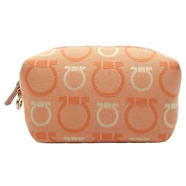 Salvatore Ferragamo Canvas Cosmetic Pouch Orange Orange